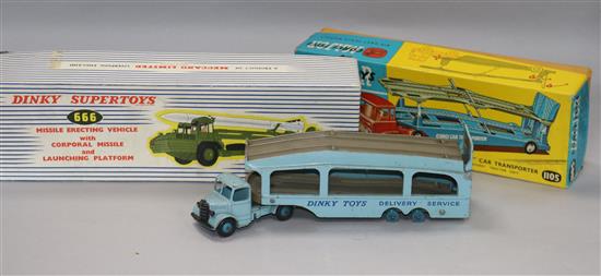 A Dinky missile launcher, Corgi car transporter and another Dinky toy